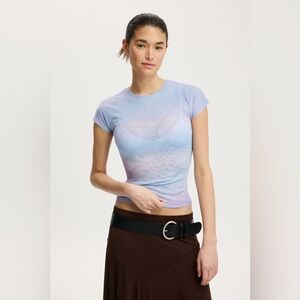 New Cotton On Asha Blue Purple Mesh Short Sleeve Top in Radial Linear